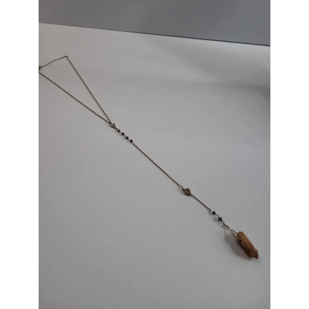 Gold Tone Orange Brown Pendant Lariat Necklace Y Drop Faceted Statement Boho